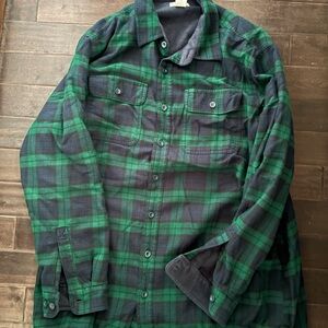 LL Bean Green and Blue Plaid Men's Lined Flannel XL TALL